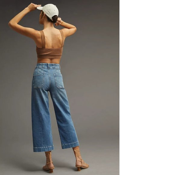Anthropologie The Skipper Cropped Wide-Leg Jeans size 31 new with tag nwt blue - Picture 7 of 8